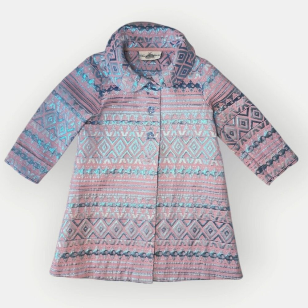 Girls Metallic Jacquard Winter Coat 5T Elsa Frozen Inspired Pastel Blue Pink